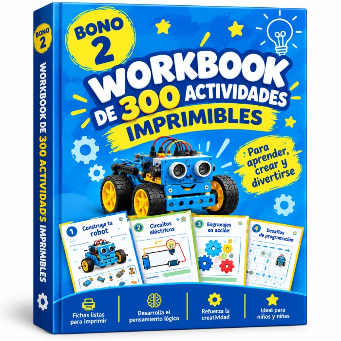 Cuaderno imprimible con actividades infantiles de lógica, dibujo y ciencia
