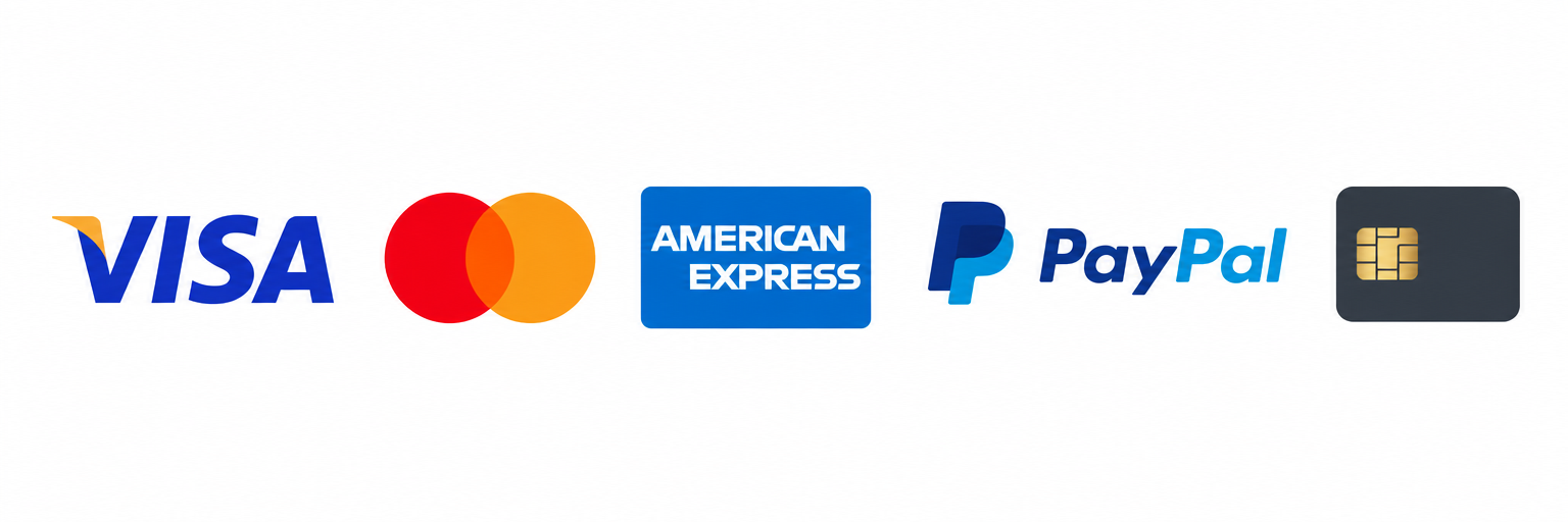 Métodos de pago: Visa, Mastercard, American Express, PayPal y tarjeta con chip